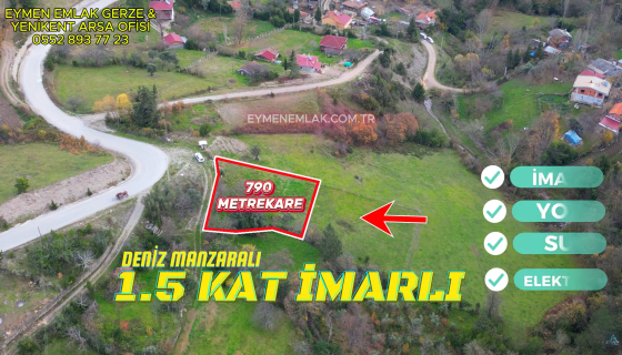 Eymen Emlak'tan İmarlı Deniz manzaralı 790m2 tarla GERZE